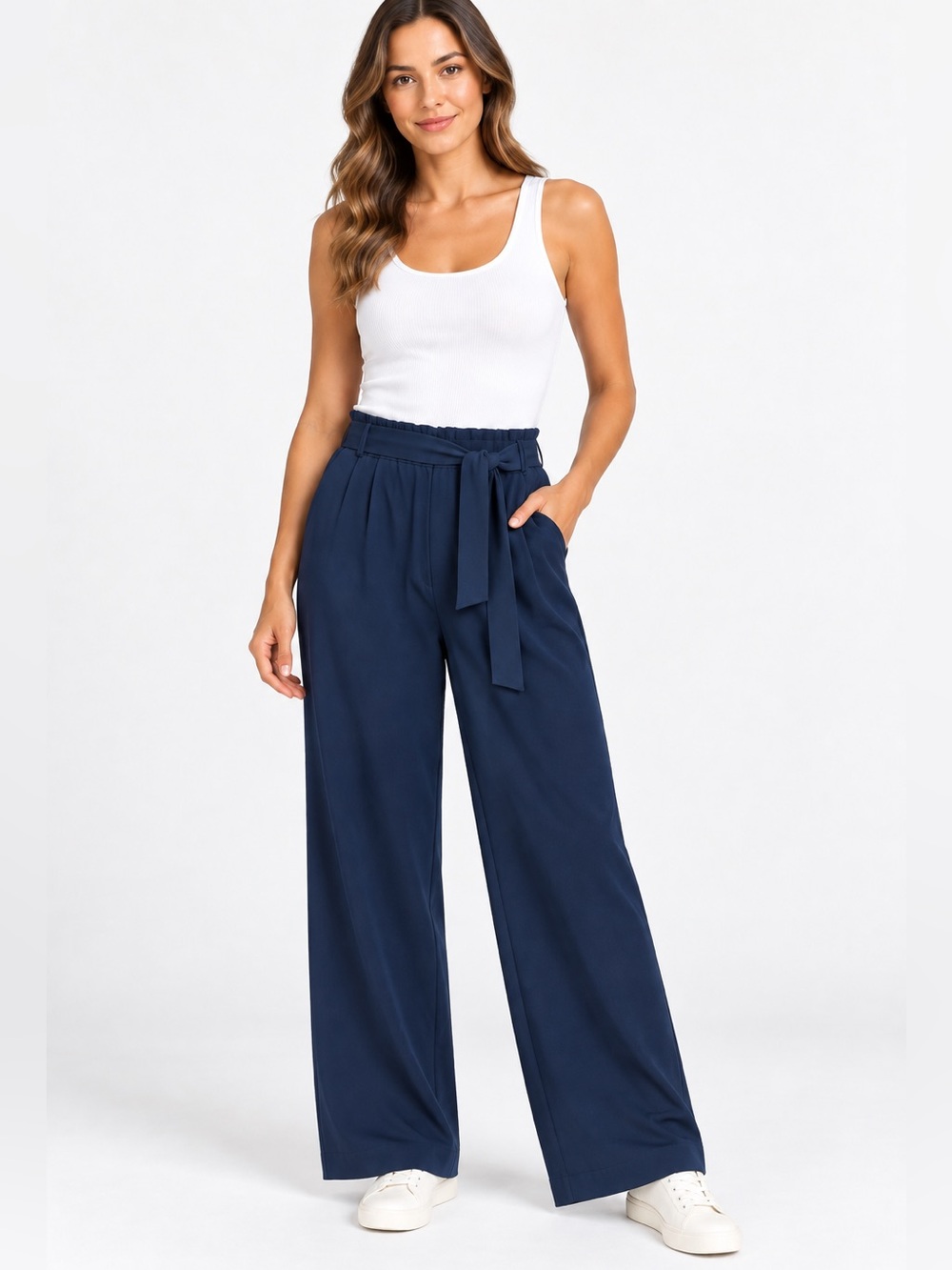 Lululemon Noir Pant True Navy High Rise Wide Leg Tie Waist Travel Woven Size 10